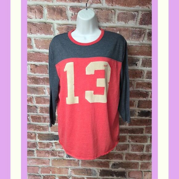 American Eagle Tee M | Red Navy Raglan 3 4 Sleeve Graphic Athleisure Retro - Picture 1 of 6